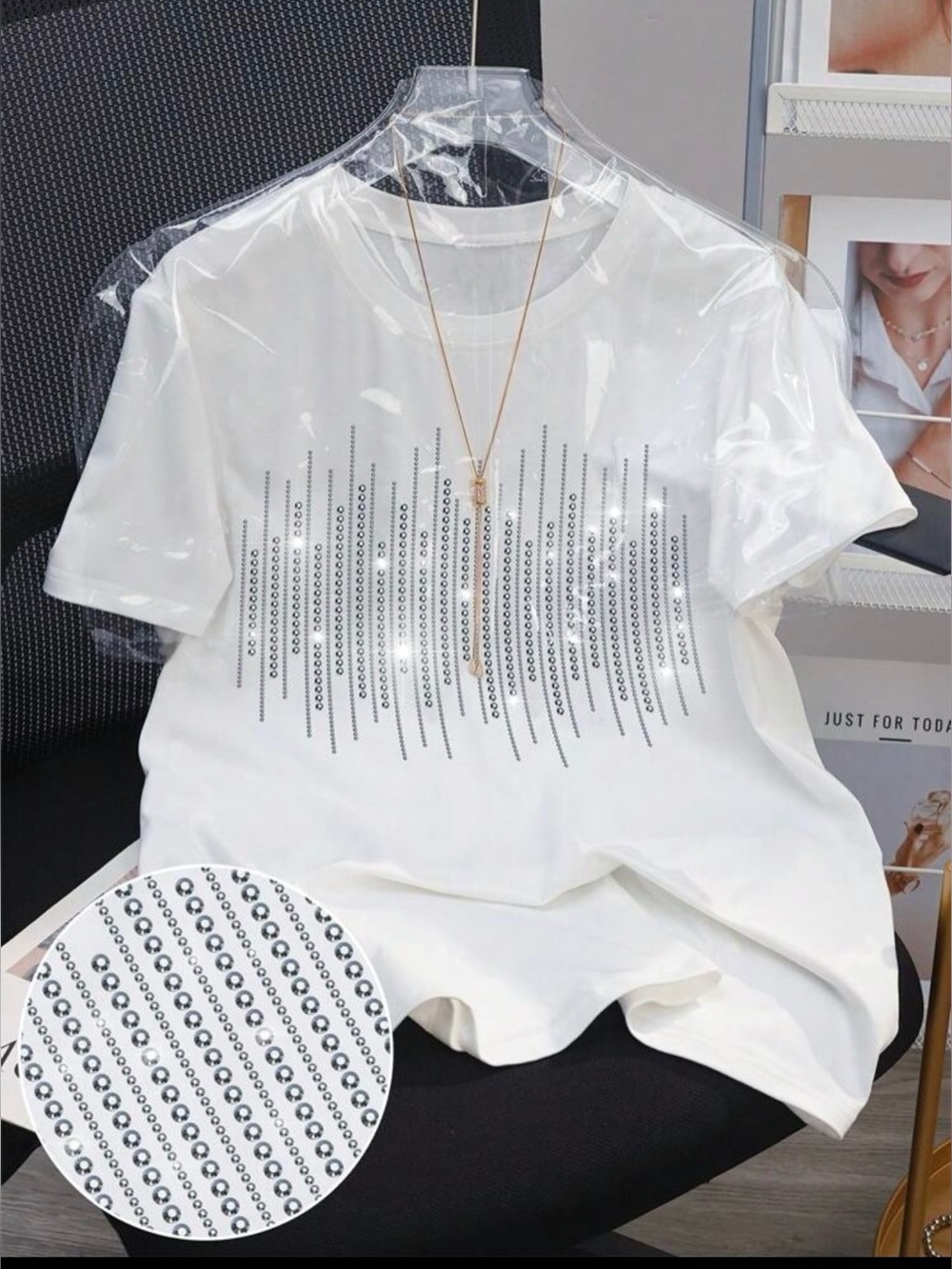 Resyla Plus Size Women’s Sparkly Diamond Decorated Tshirt